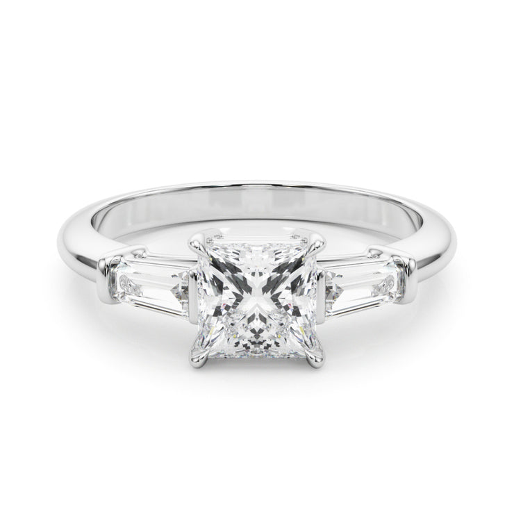 14K Gold Square Diamond Three Stone Ring