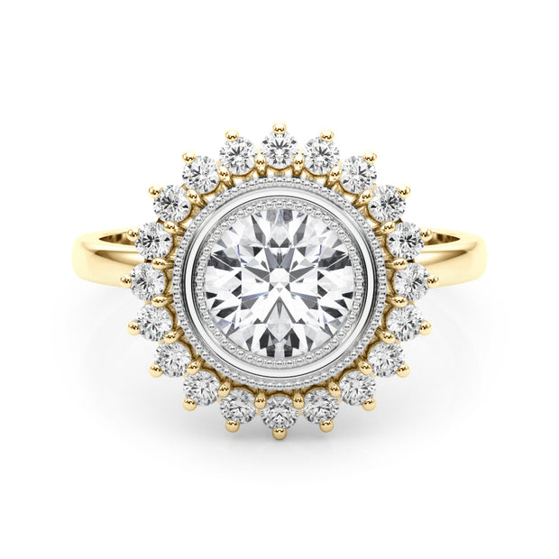 14K Yellow Gold Round Diamond Halo Engagement Ring