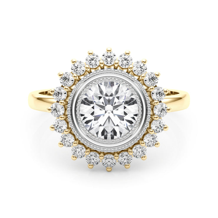 14K Yellow Gold Round Diamond Halo Engagement Ring