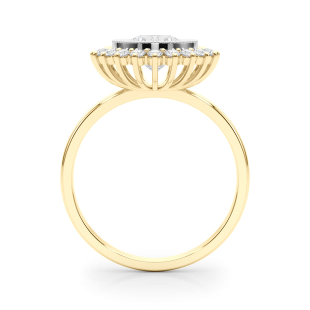 14K Yellow Gold Round Diamond Halo Engagement Ring