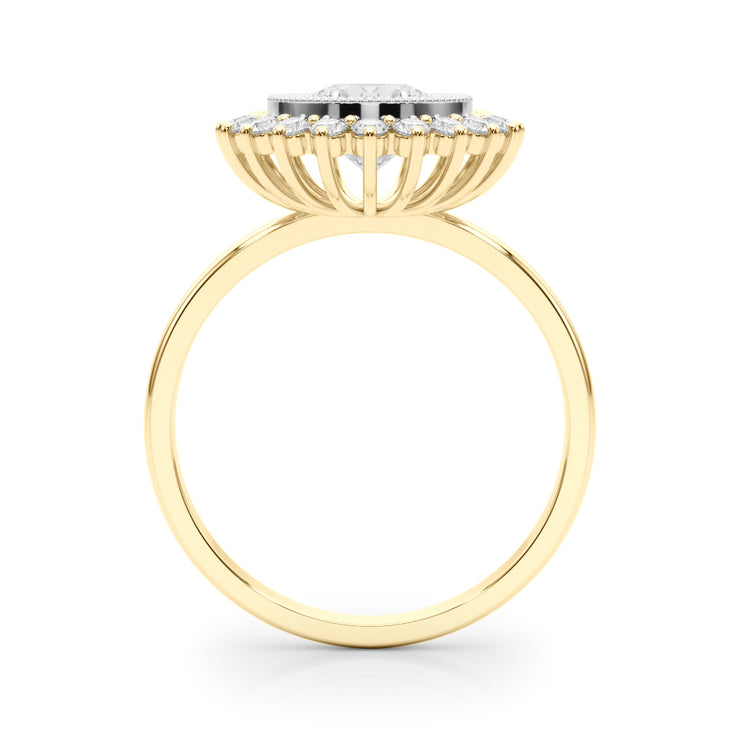 14K Yellow Gold Round Diamond Halo Engagement Ring