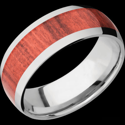 8 mm wide/Domed/Titanium band with one 5 mm Centered inlay of Red Heart.