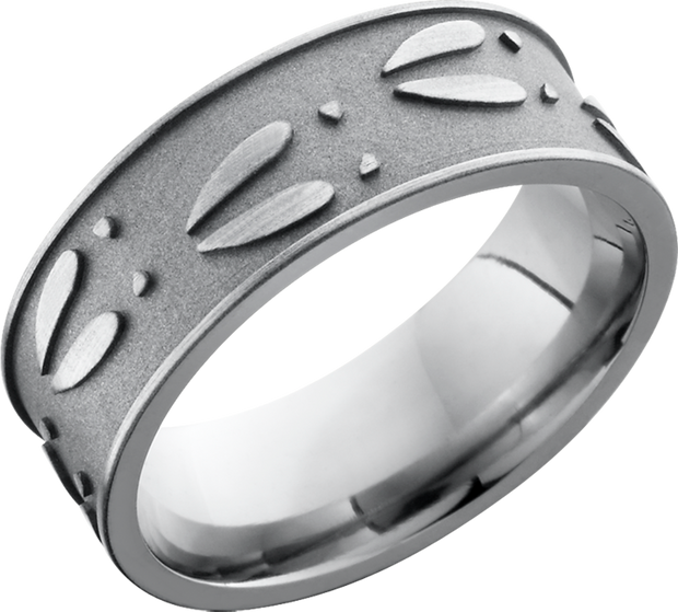 Titanium 8mm flat band with a reverse laser-carving of deer tracks