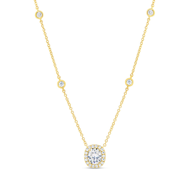 Uneek Sweet-Pea Collection Halo Cushion Cut Diamond Drop Pendant