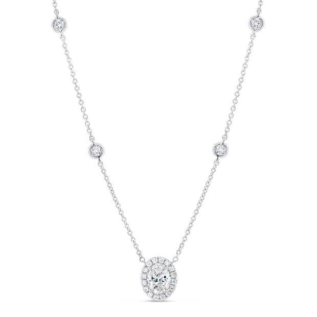 Uneek Sweet-Pea Collection Halo Oval Shaped Diamond Brooch Pendant