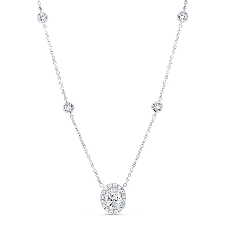Uneek Sweet-Pea Collection Halo Oval Shaped Diamond Brooch Pendant