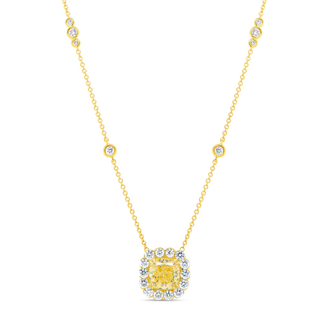 Uneek Signature Collection Halo Cushion Cut Diamond Drop Pendant