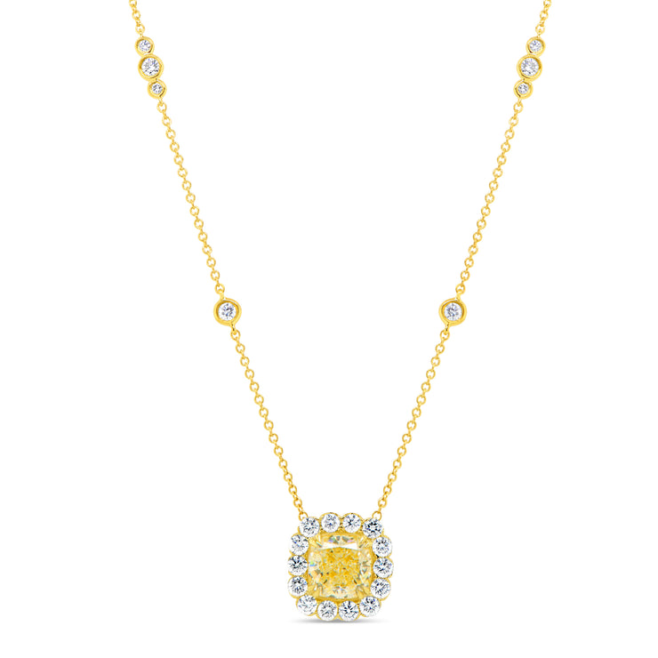 Uneek Signature Collection Halo Cushion Cut Diamond Drop Pendant