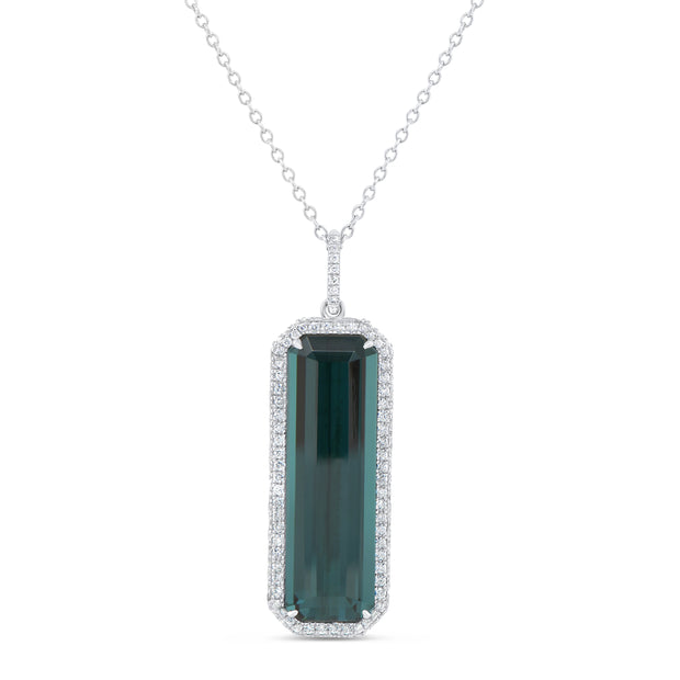 Uneek precious Collection Emerald Cut Green Tourmaline Anniversary Pendant