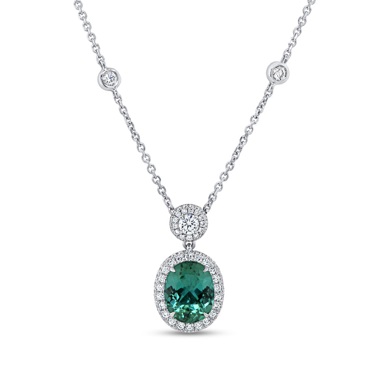 Uneek Precious Collection Drop Oval Shaped Green Tourmaline Drop Pendant