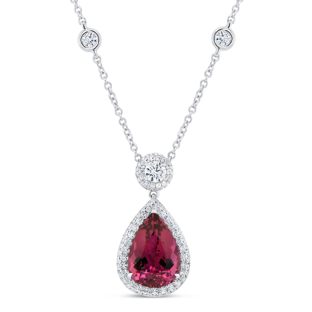 Uneek Precious Collection Drop Pear Shaped Rubellite Drop Pendant