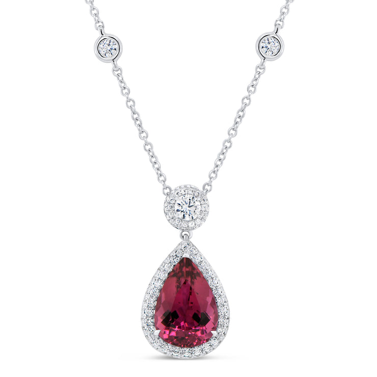 Uneek Precious Collection Drop Pear Shaped Rubellite Drop Pendant