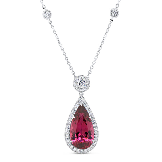 Uneek Precious Collection Drop Pear Shaped Rubellite Drop Pendant