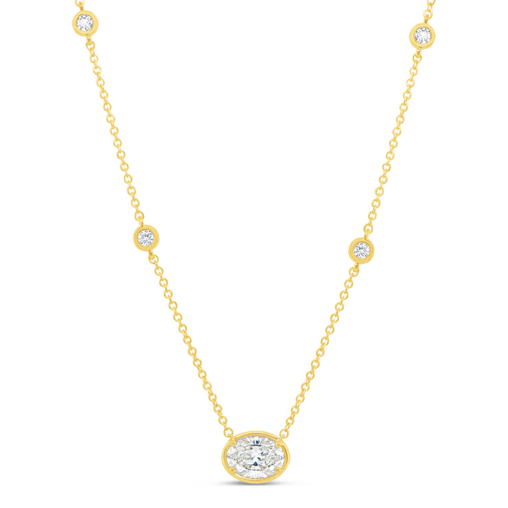 Uneek Alexandria Collection Bezel Oval Shaped Diamond Drop Pendant
