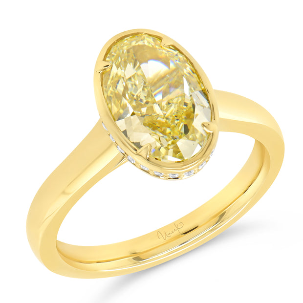 Uneek Alexandria Collection Solitaire Oval Shaped Fancy Yellow Diamond Engagement Ring