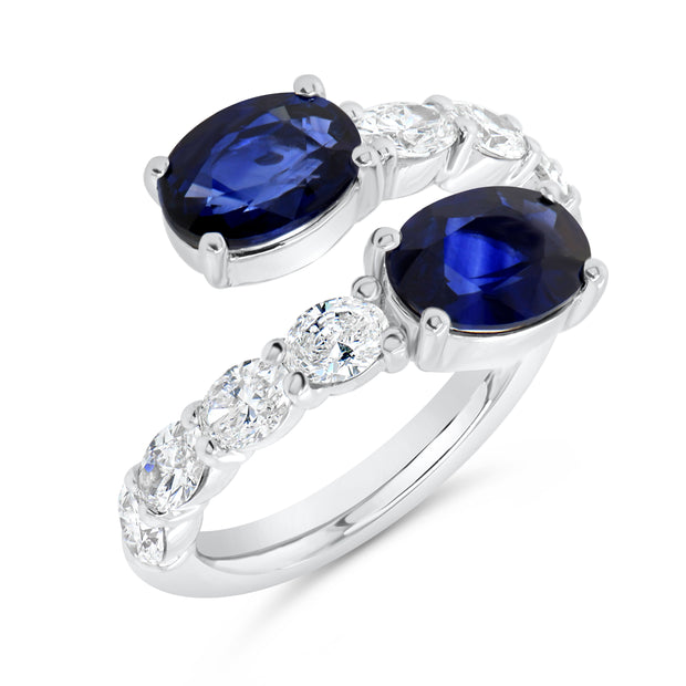 Uneek Precious Collection Bypass Oval Shaped Blue Sapphire Anniversary Ring