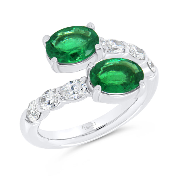 Uneek Precious Collection Bypass Oval Shaped Green Diamond Anniversary Ring