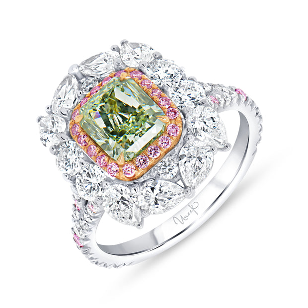 Uneek Natureal Collection Halo Radiant Green Diamond Engagement Ring