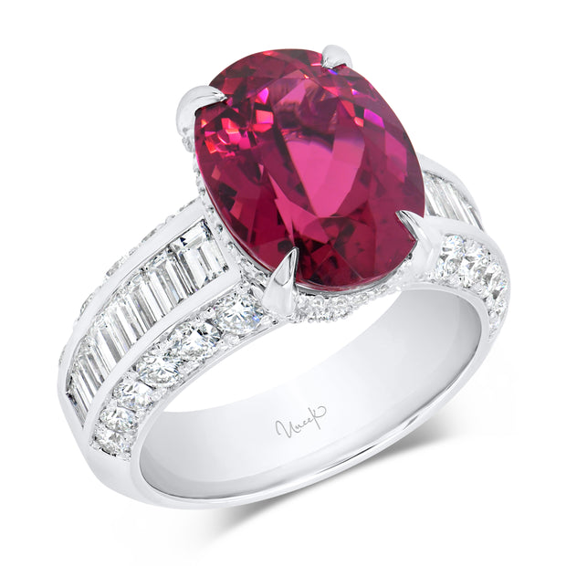 Uneek Precious Collection Solitaire Oval Shaped Rubellite Anniversary Ring