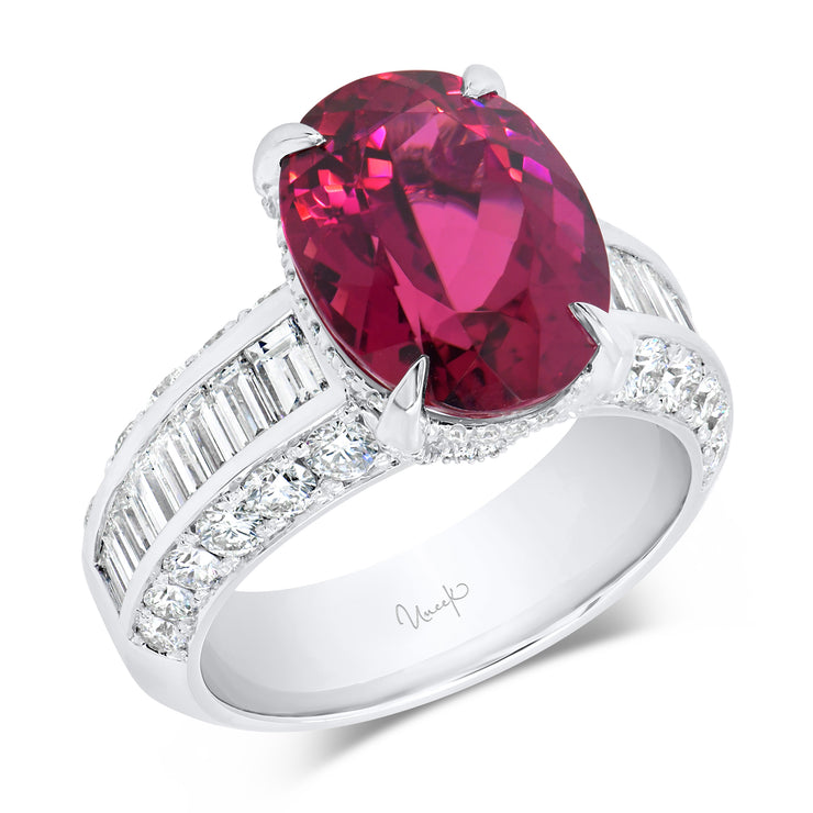 Uneek Precious Collection Solitaire Oval Shaped Rubellite Anniversary Ring