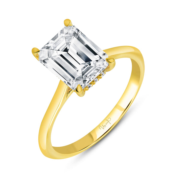 Uneek Timeless Collection Under-Halo Emerald Cut Engagement Ring