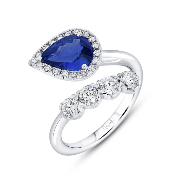Uneek Precious Collection Bypass Pear Shaped Blue Sapphire Anniversary Ring