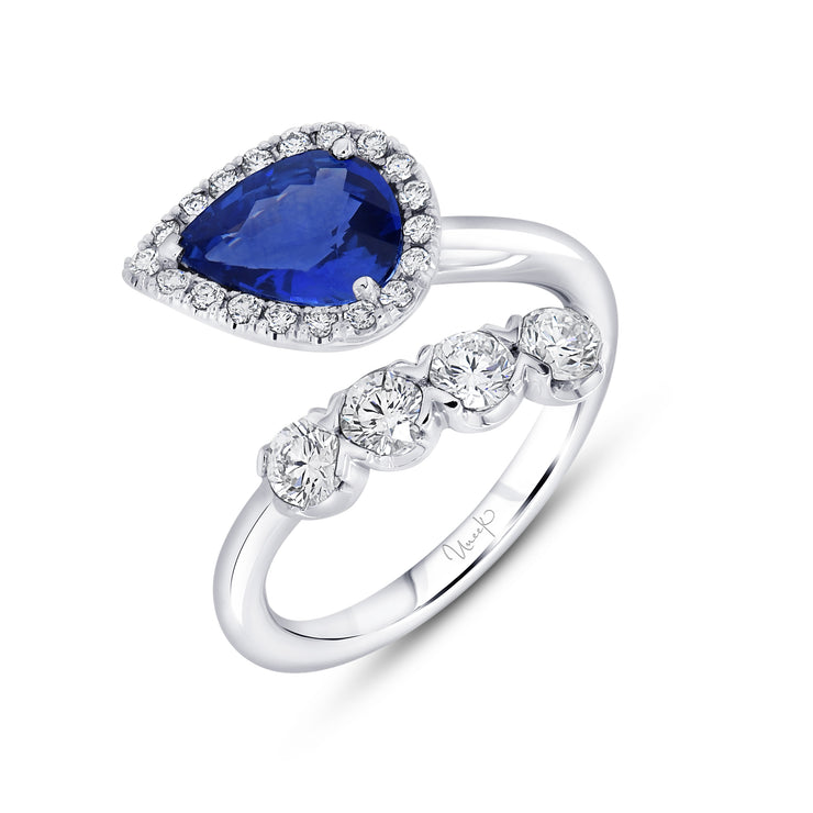 Uneek Precious Collection Bypass Pear Shaped Blue Sapphire Anniversary Ring