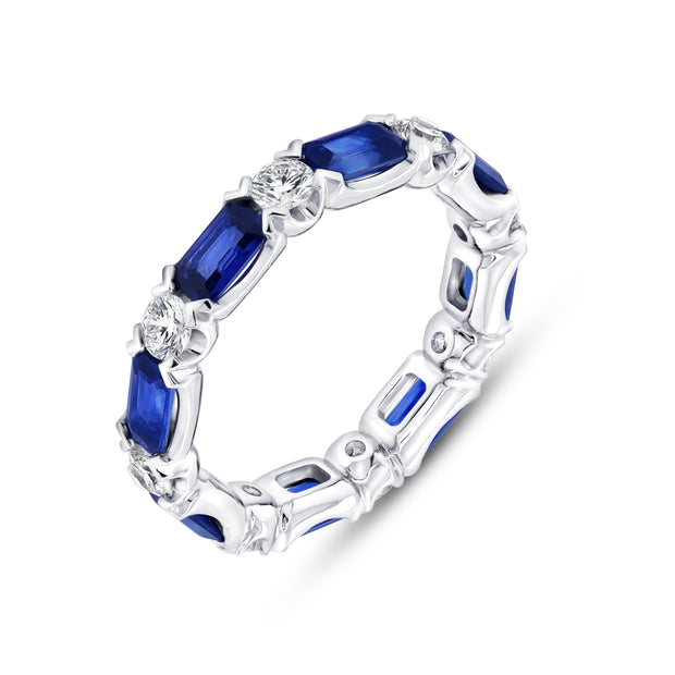 Uneek Precious Collection Straight Emerald Cut Blue Sapphire Anniversary Ring