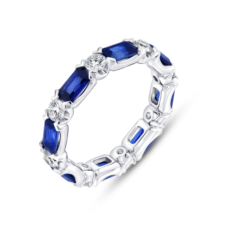 Uneek Precious Collection Straight Emerald Cut Blue Sapphire Anniversary Ring