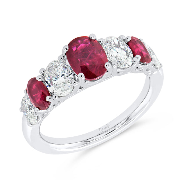 Uneek Precious Collection Seven-Stone Oval Shaped Ruby Anniversary Ring