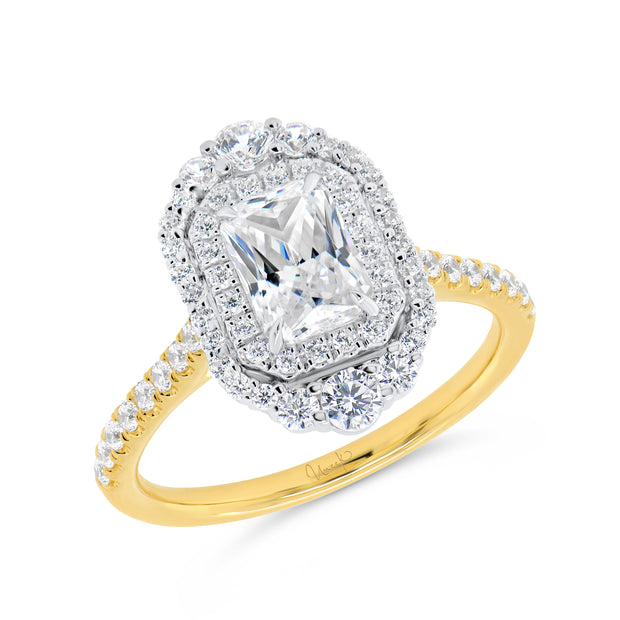 Uneek Petals Collection Double-Halo Emerald Cut Engagement Ring