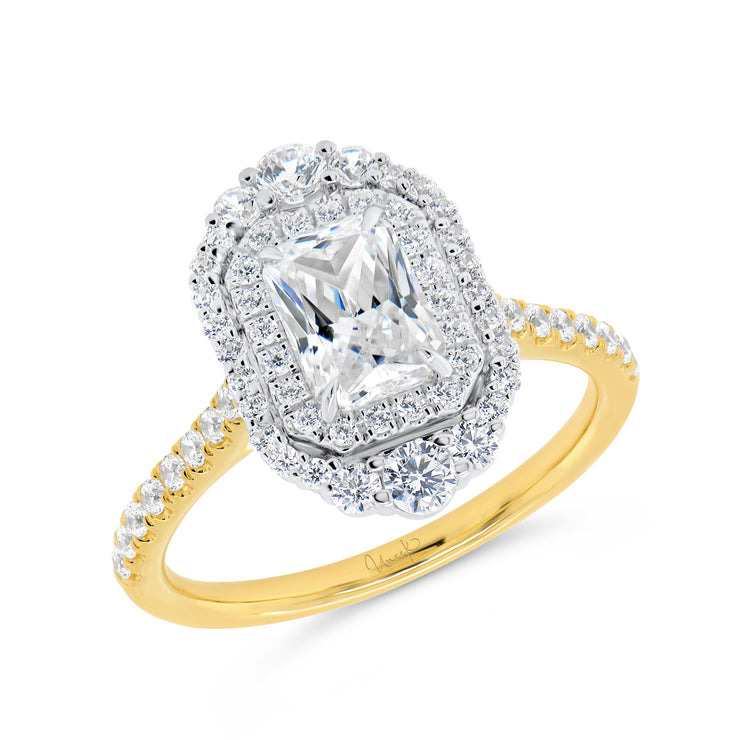 Uneek Petals Collection Double-Halo Emerald Cut Engagement Ring