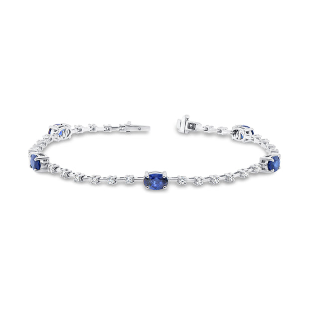 Uneek Precious Collection Oval Shaped Blue Sapphire Tennis Bracelet