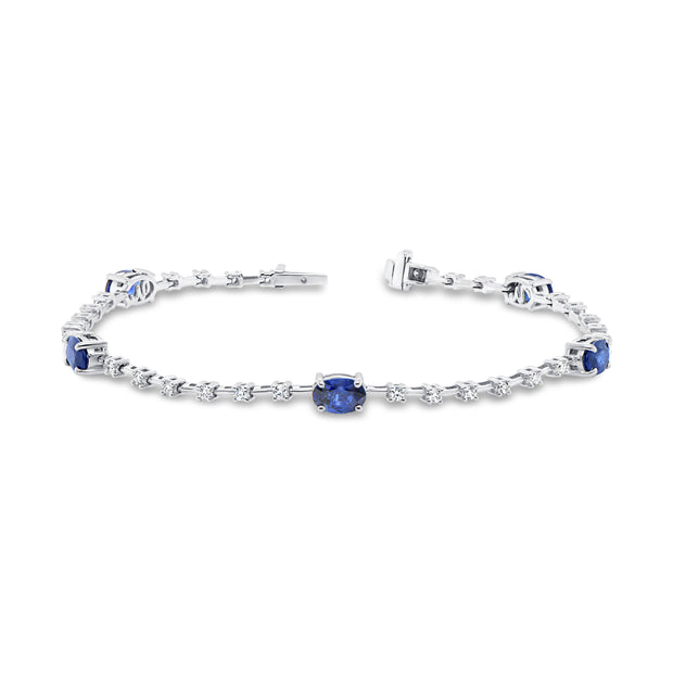 Uneek Tennis Collection Oval Shaped Blue Sapphire Tennis Bracelet