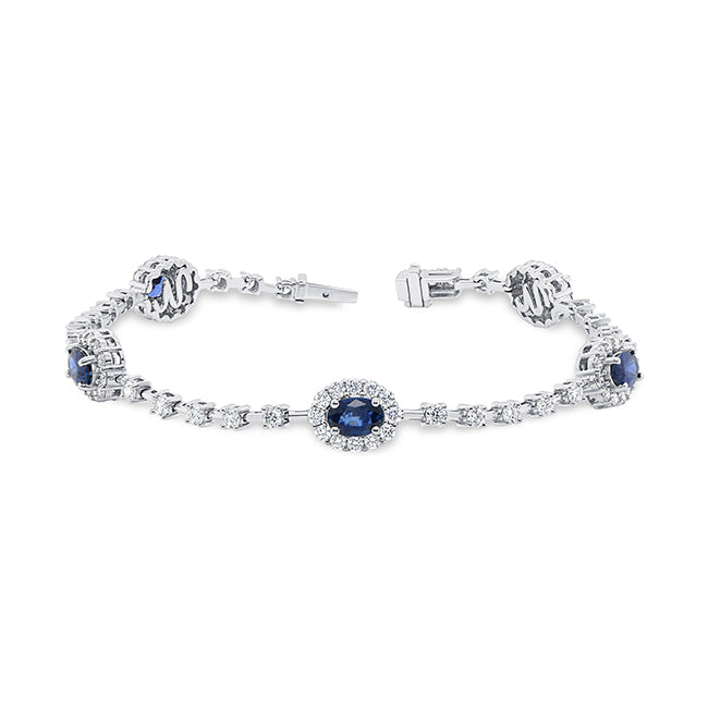 Uneek Precious Collection Halo Oval Blue Sapphire Fashion Bracelet