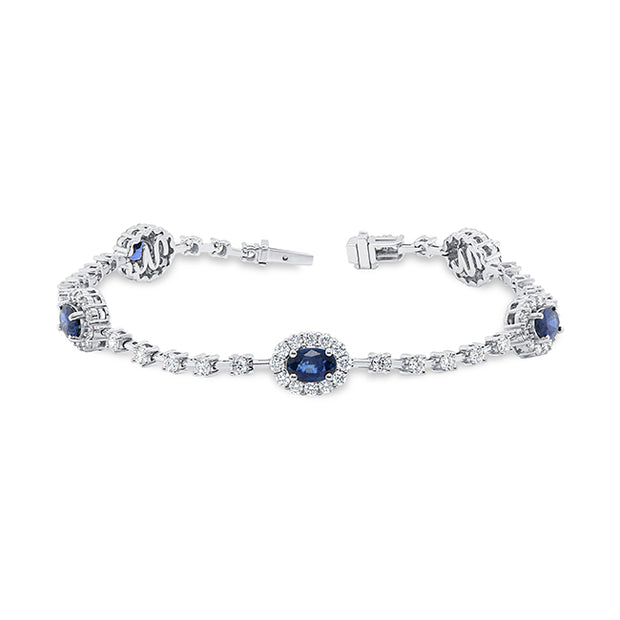 Uneek Precious Collection Halo Oval Blue Sapphire Fashion Bracelet