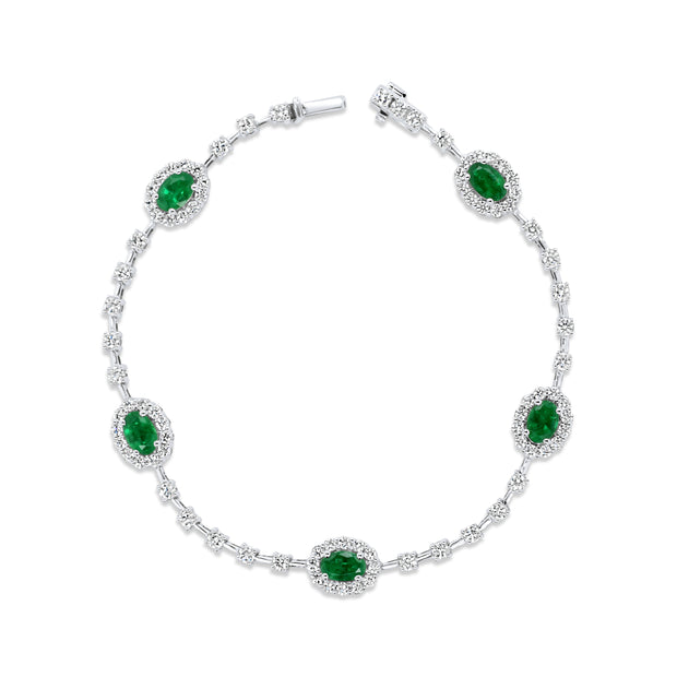 Uneek Precious Collection Halo Oval Emerald Link Bracelet