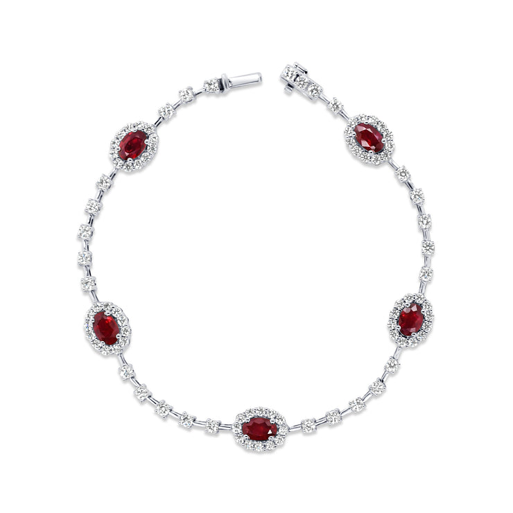 Uneek Precious Collection Halo Oval Ruby Link Bracelet