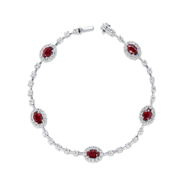 Uneek Precious Collection Halo Oval Ruby Link Bracelet