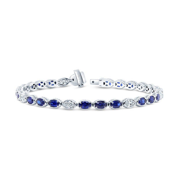 Uneek Precious Collection Bezel Oval Blue Sapphire Link Bracelet