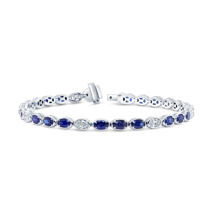 Uneek Precious Collection Bezel Oval Blue Sapphire Link Bracelet