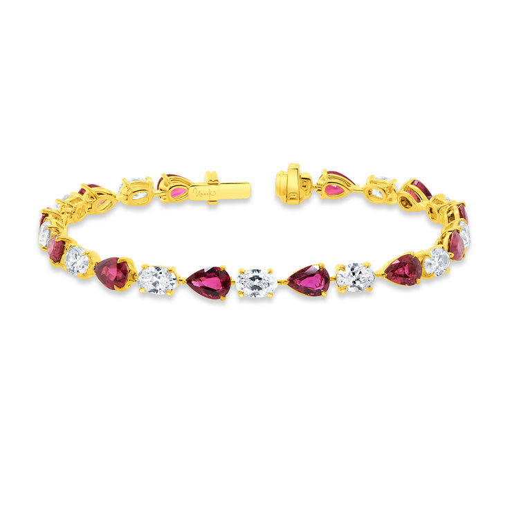 Uneek Precious Collection Strand Pear Shaped Ruby Link Bracelet