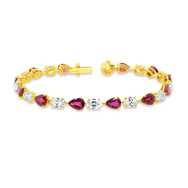 Uneek Precious Collection Pear Ruby Link Bracelet