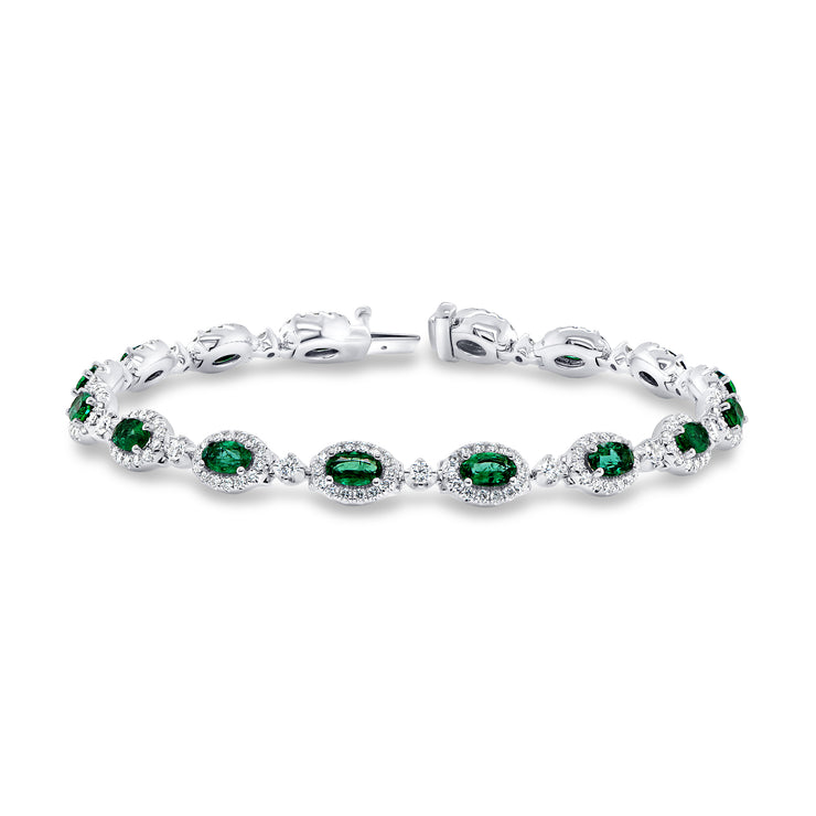 Uneek Precious Collection Halo Oval Emerald Link Bracelet