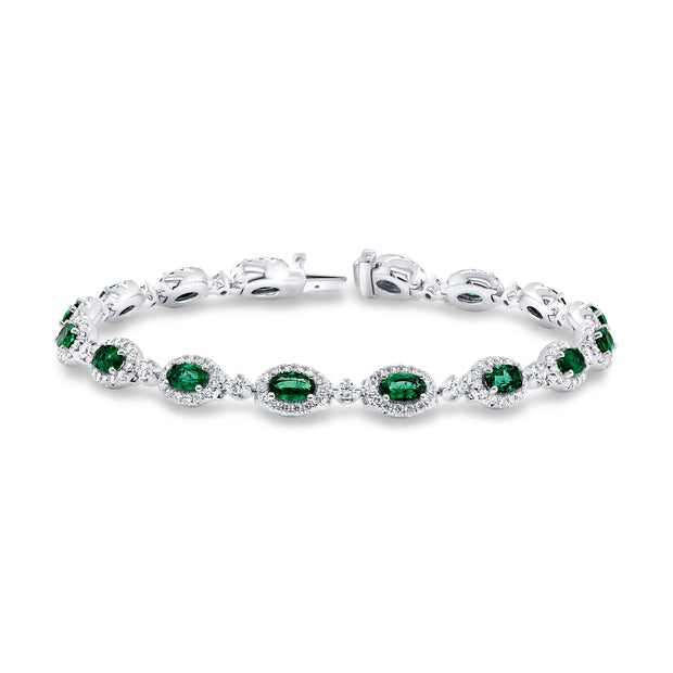 Uneek Precious Collection Halo Oval Emerald Link Bracelet