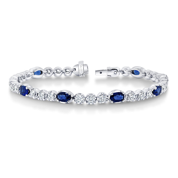 Uneek Precious Collection Oval Blue Sapphire Link Bracelet