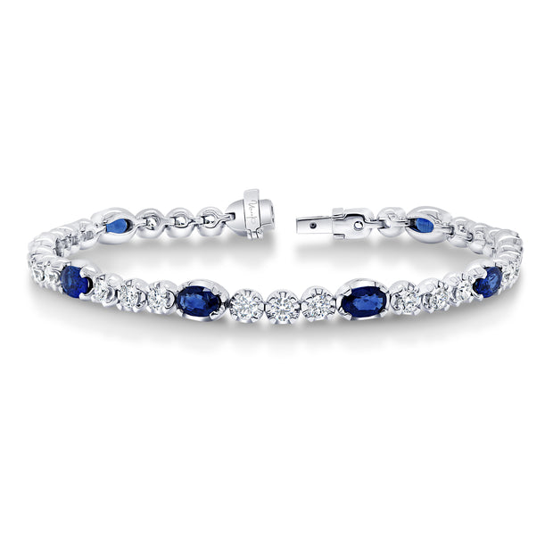 Uneek Precious Collection Strand Oval Shaped Blue Sapphire Link Bracelet