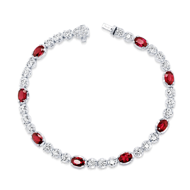 Uneek Precious Collection Strand Oval Shaped Ruby Link Bracelet