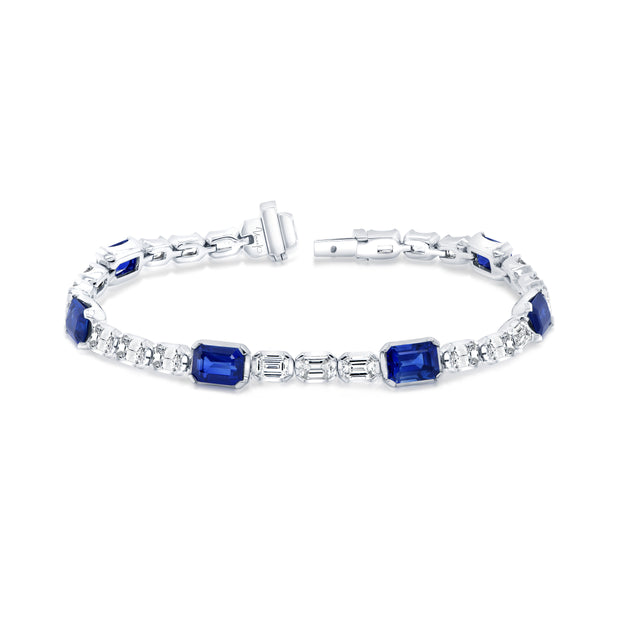 Uneek Precious Collection Strand Emerald Cut Blue Sapphire Link Bracelet