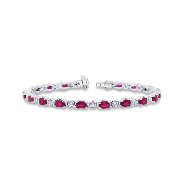 Uneek Precious Collection 1-Row Oval Shaped Ruby Link Bracelet
